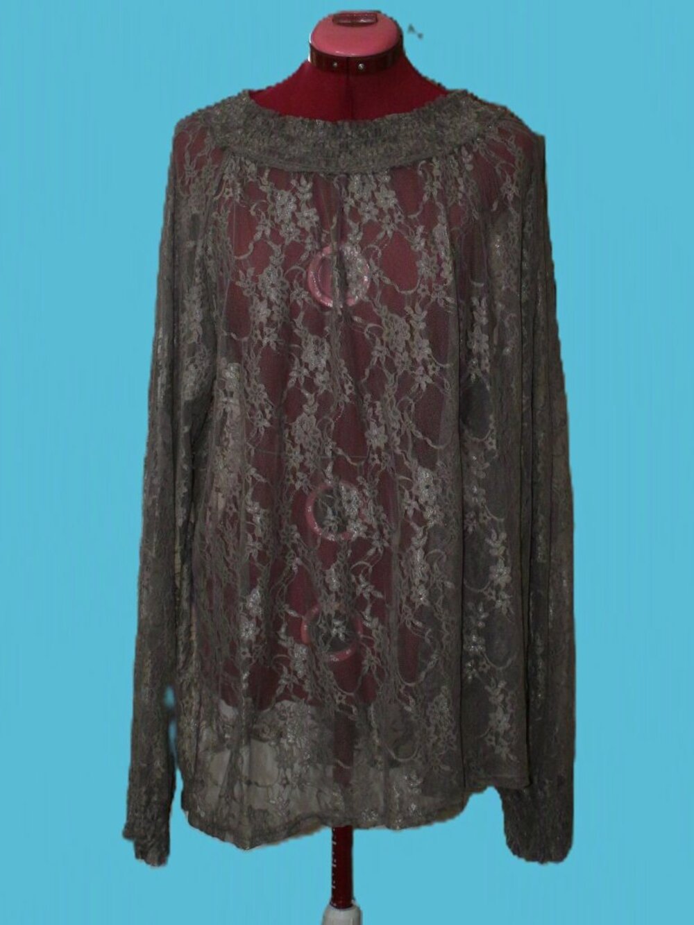 NWOT Jaded Gypsy Stardust Love Lace Coverlet Shirt Chocolate Brown Large